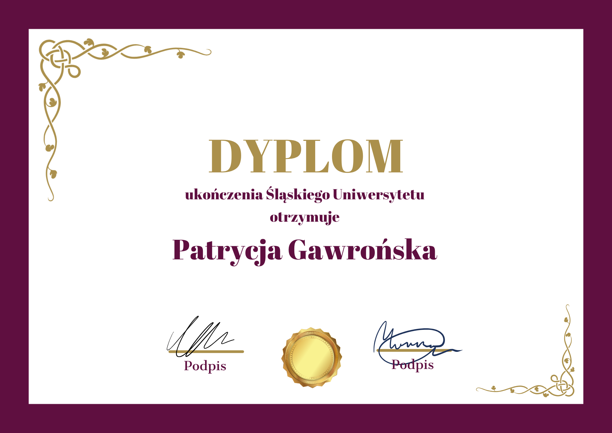 O Nas Bordowy Zloty Jasny Klasyczny Elegancki Dyplom Uznania Orientacja Pozioma Certyfikat